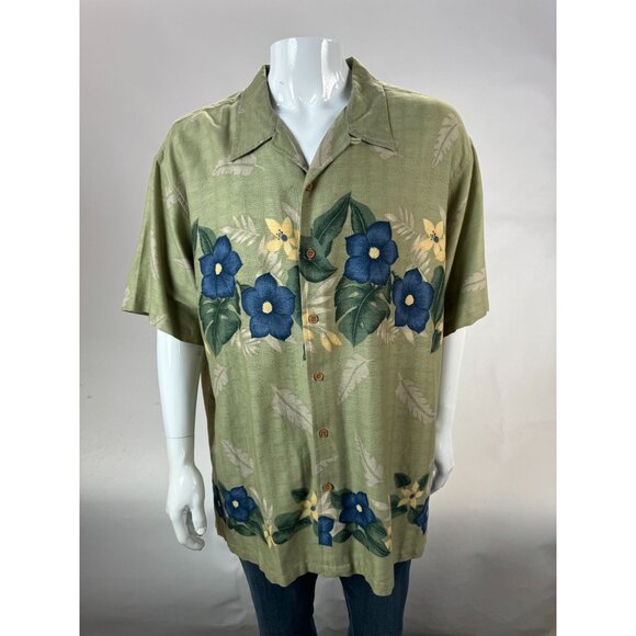 Cherokee XL Mens Green Floral Short Sleeve Button-Up Shirt - Picture 14 of 16